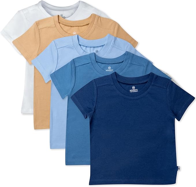 HonestBaby Unisex-Baby 5-Pack Short Sleeve T-Shirts 100% Organic Cotton Baby, Toddler, Little Kid, Boy, Girl, Unisex