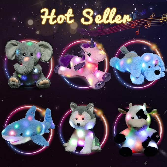 Hopearl LED Musical Plush Panda Lighting Up Singing Stuffed Toy Adjustable Volume Lullaby Animated Soothe Birthday Festival for Kids, Pink, 10.5''