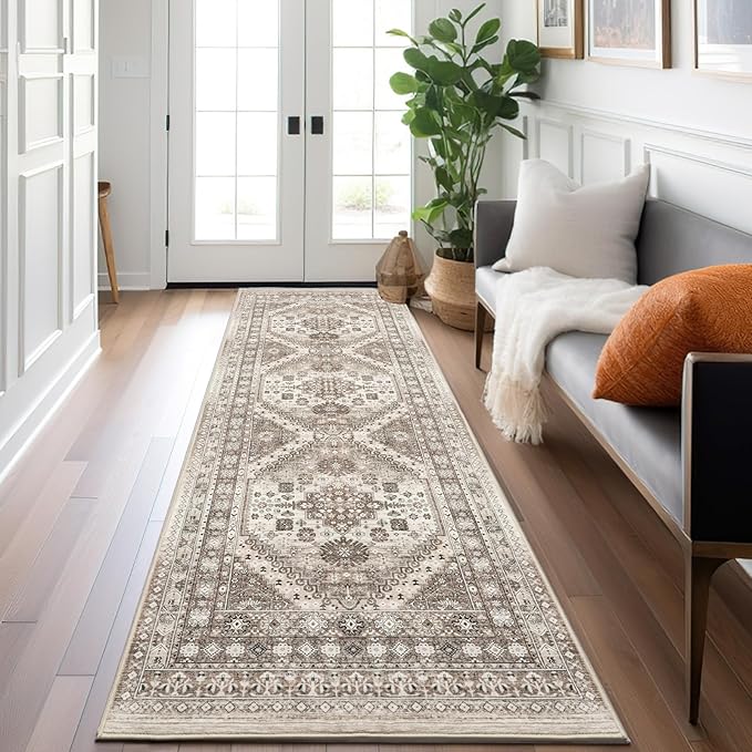 zesthome Washable Runner Rug 2.5x8 - Stain Resistant Entryway Rug,Ultra-Thin Kitchen Rugs, Anti Slip Backing Runner Rugs for Entrance Laundry Room Indoor Hallway (Brown/Beige,2.5'x8')
