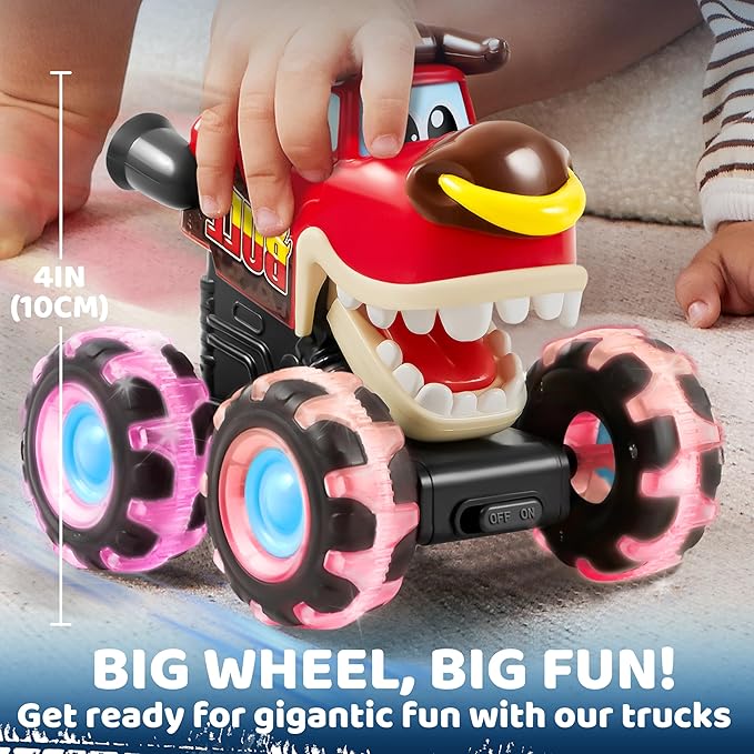 JOYIN 3 Pack Monster Truck Toy - Motion Activated Light-Up Cars for Toddlers - Monster Treads Lightning Wheels - Baby Toy Present - Press & Go Cars for Boys Girls Birthday Gifts for Christmas