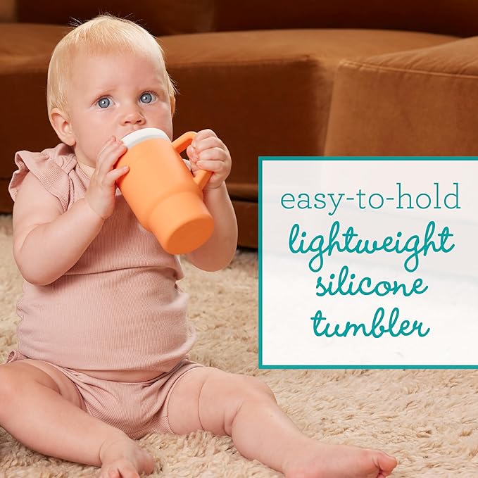 Infantino My 1st Tumbler – Adorable Miniature Tumblers with Leak-Resistant Straw and Toddler-Friendly Handle, Encourages Hydration, Easy to Clean, 9 fl. oz, 2 Pack, Creamsicle & Ocean