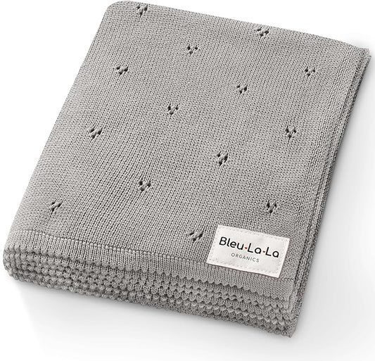 Organic Unisex Pointelle Receiving Swaddle Blanket for Boys & Girls - 100% Luxury Organic Soft Cotton Knit Warm Cozy Cuddle Stroller f Blanket for Newborns Infants & Toddlers (Dove Grey)
