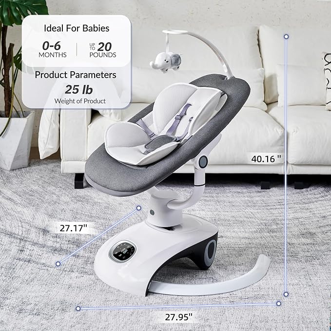 Baby Swing for Infants Electric Automatic Multi Motion Newborn for Girl & Boy with Remote Control, 5 Speed, 13 Melodies, Light Gray