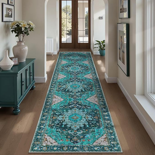 Ciicool Washable Vintage Runner 2' x 10' ft Hallway Rug Carpet, Boho Low Pile Long Non Slip Soft Kitchen Carpet Indoor Oriental Throw Rug