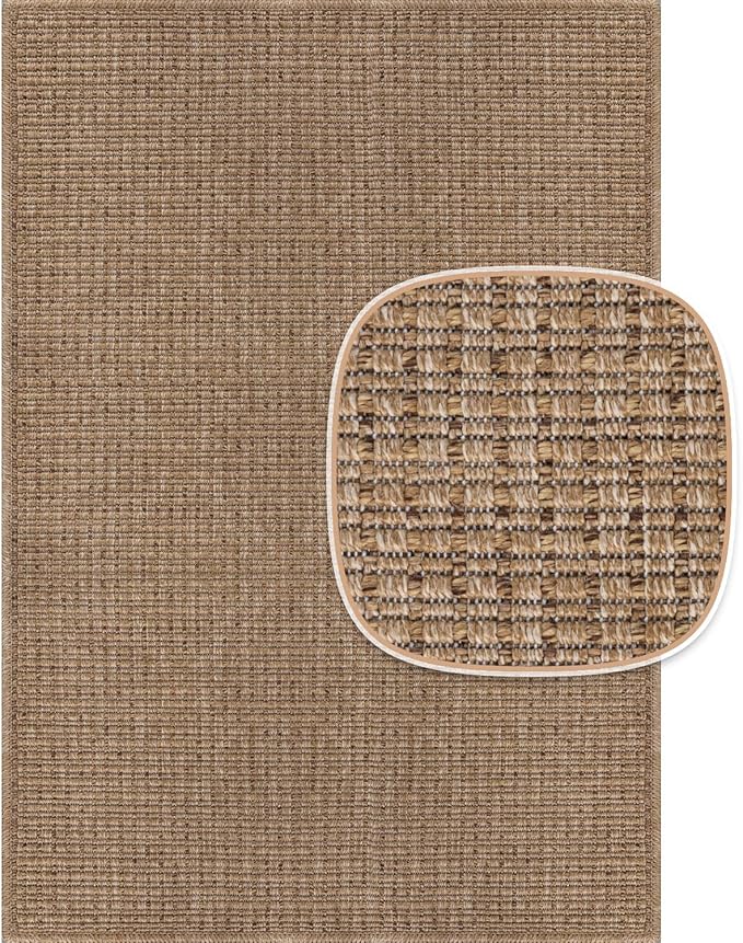Beverly Rug Easy Jute Natural Large Rug 9x12 Solid Washable Durable Outdoor Indoor Area Rugs for Living Dining Room Patio Office Stain Resistant Non Shedding Indoor Outside Carpet (9 x 12 Natural)