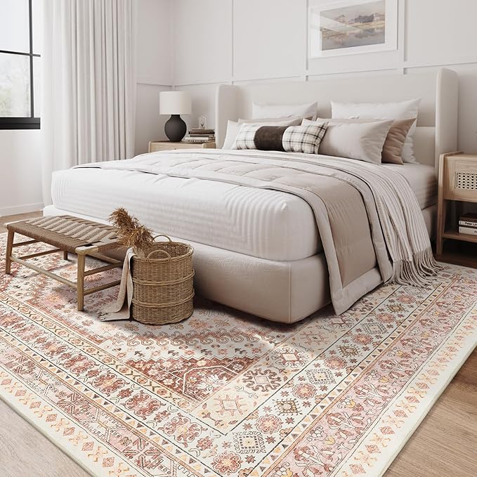 zesthome 8x10 Area Rugs for Living Room,Non-Slip Backing Washable Rugs,Vintage Large Area Rug，Stain Resistant Home Decor Rug