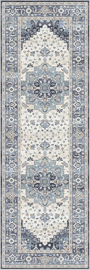 Dripex Kitchen Runner Rug-2x6 Washable Distressed Hallway Runner Oriental Medallion Carpet Non-Slip Non-Shedding Laundry Mat Foldable Thin Entry Throw Area Rug for Living Room Bedroom