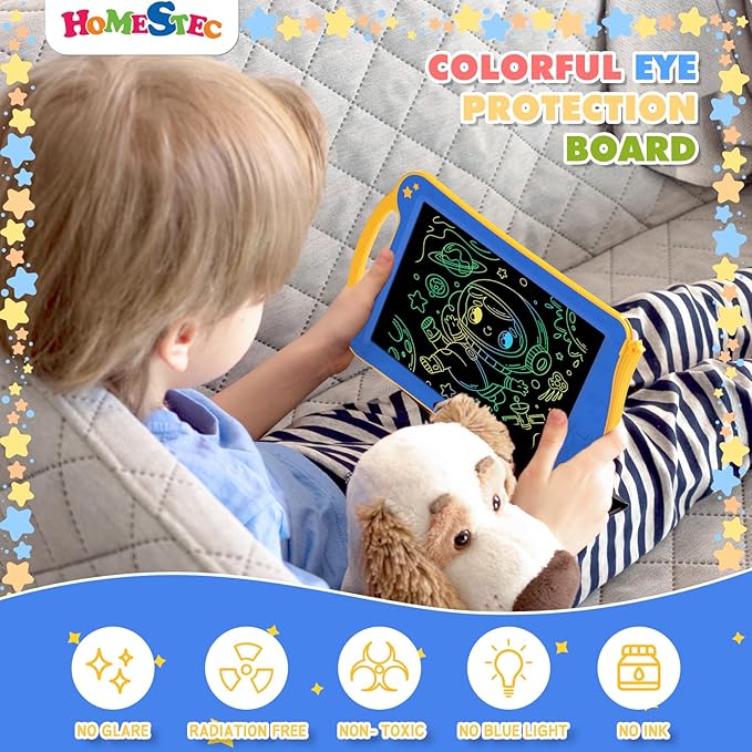 Astrodraw Drawing Pad Toys, Colorful LCD Writing Tablet for Kids, Doodle Board for Toddlers 3 4 5 6 Years Old, Travel Sensory Space Toy for Boys Girls, Birthday Gift Idea (Blue/Yellow)