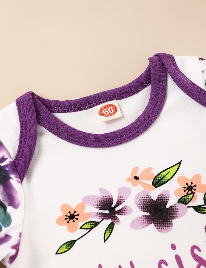 Baby Girl Clothes Patter&Letter Baby Girl Romper with Bow Hat&Headband and Gloves 4Pcs Baby Girl Coming Home Outfit