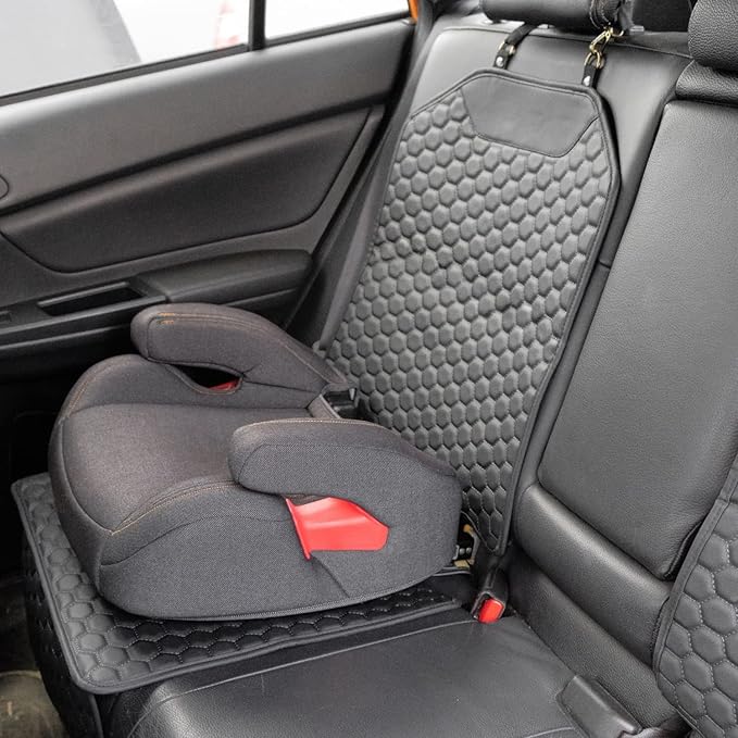 Premium Leather Car Seat Protector 2 Pack for Child Cover from Dirt - Infant Protector for Back/Front Booster Protector Under Baby Car Seat Waterproof Black