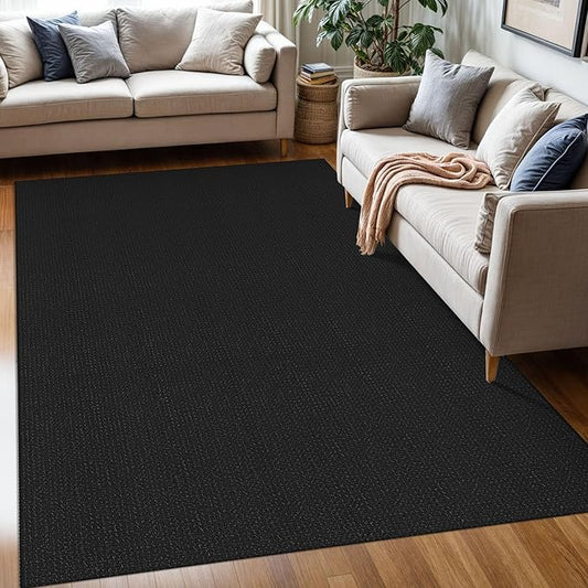 KOZYFLY Washable Area Rug 5x7 ft Rubber Backed Non Slip Rugs for Living Room Braided Cotton Bedroom Rug Woven Office Rugs Indoor Floor Carpets for Dining Bedroom Living Room, Black/Dark Grey