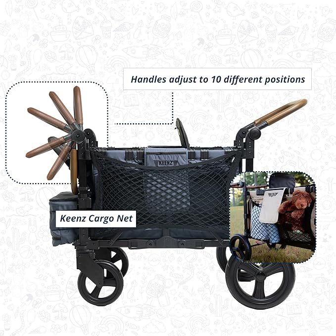 Keenz XC+ EVO - Luxury Comfort Stroller Wagon | Foldable 4 Passenger Quad Seater with Adjustable Canopy | Steel Blue