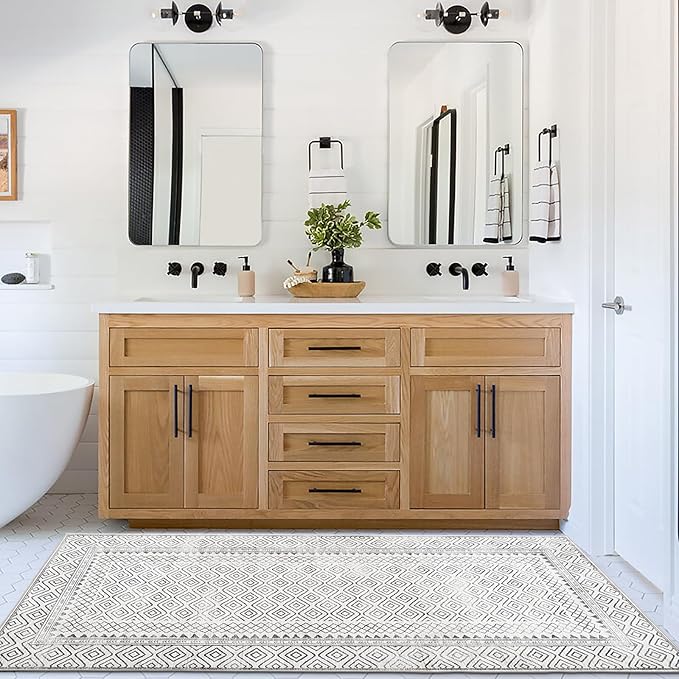 ReaLife Rugs Machine Washable Area Rug Runner - Living Room Bedroom Bathroom Kitchen Entryway Office - Padded Low Pile Stain Resistant Premium - Boho Farmhouse Vintage - Aria - Ivory 2'6" x 8'