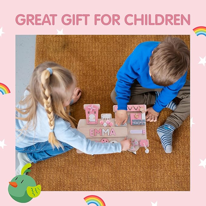 Customized Name Puzzle for Toddlers (Fixed I J Letters) Personalized Toddlers Busy Board, Baby Personalized Board for 1-5 Years Old, Montessori Toys (Pastel Girls)