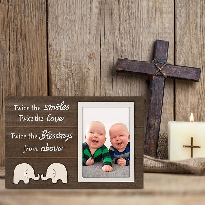 Twins Baby Picture Frame, Twin Pregnancy Announcement, Boy Girl Twins Wood Photo Frame, Twin Keepsake Gifts for New Mom Dad, Unique Twins Baby Shower Gifts, Nursery Decor, 4x6 Photo