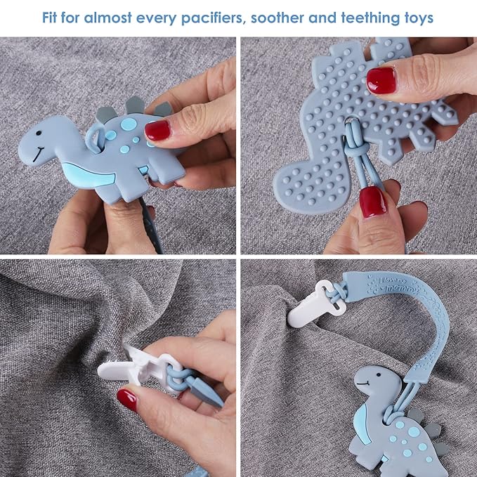 4-Pack Silicone Pacifier Clips with One-Piece Beads for Baby Boys and Girls - Flexible and Rust-Free Holders for Teething Relief and Baby Essentials, Safe for Newborns (Flat, Grey)
