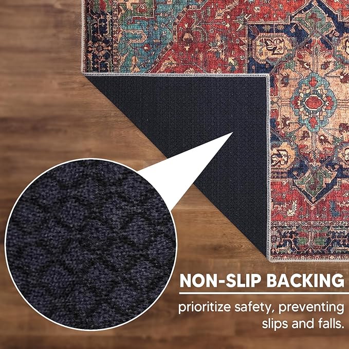 Keen Home Design 6x9 Rug - Machine Washable Area Rug with Non-Slip Backing, Ideal for Living Room, Dining Room, Bedroom - Vintage, Easy Clean, Durable, Low Pile Rug - (6' x 9')