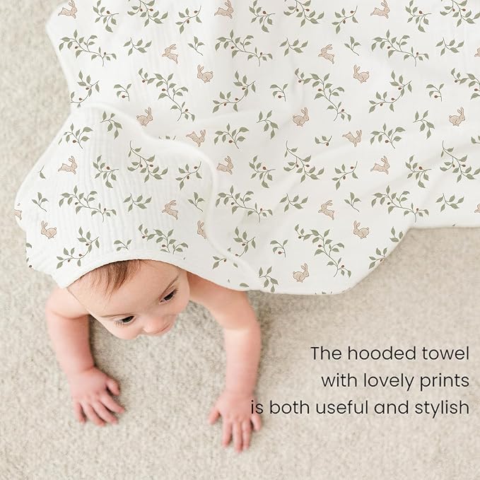 Konssy 2-Pack Muslin Hooded Baby Towels, 100% Cotton, Ultra-Soft & Absorbent Baby Bath Towels with Hood for Newborn & Infant (Fog Green, Sprout, 30'' x 30'')