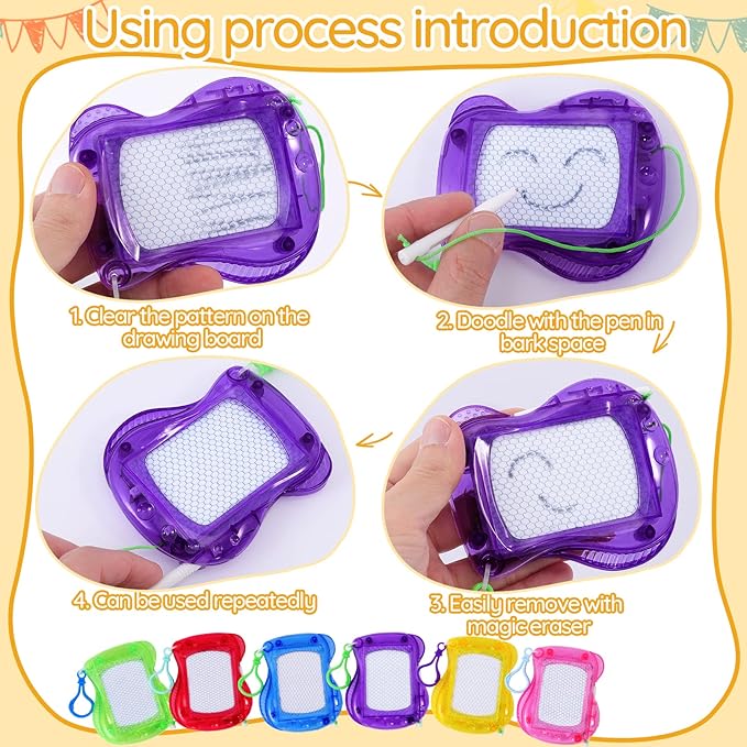 Jeffbaubl 24Pcs Mini Magnetic Drawing Board for Kids,Backpack Keychain Clip Doodle Boards,Small Erasable Doodle Sketch Writing Pad for Birthday Party Favors,Goodie Bag Filler,Classroom Prizes 6 Colors