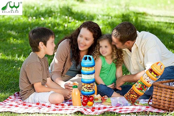 SELEWARE Portable Stackable Food Storage Containers for Snacks Formula Powder and Drinks Twist Lock System Airtight Leak-proof BPA and Phthalate Free 4 Piece Jars 31oz Blue