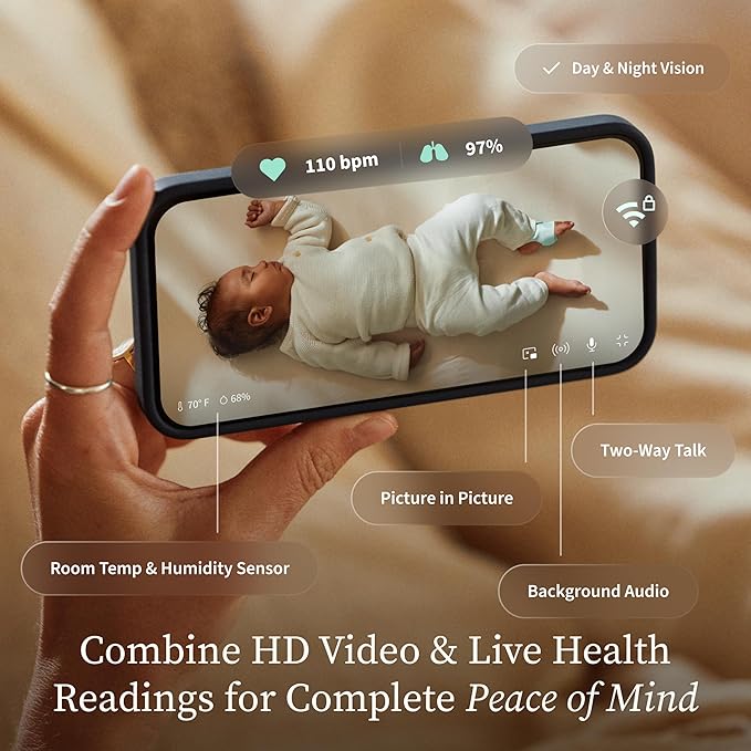 Owlet Dream Duo (3rd Gen) – FDA-Cleared Smart Baby Monitor with Sock & HD Video Cam, Tracks Pulse Rate, Oxygen & Sleep, 2K HD Video, Cry & Motion Alerts, Temp Monitoring - Mint