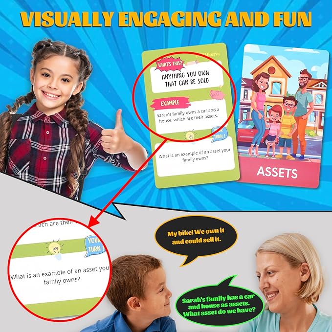 Financial Literacy Flash Cards - Great for Teaching Kids Through Middle School - 54 Educational Money & Learning Resources - Teach Cashflow, Stock, Debit, Saving & Budgeting