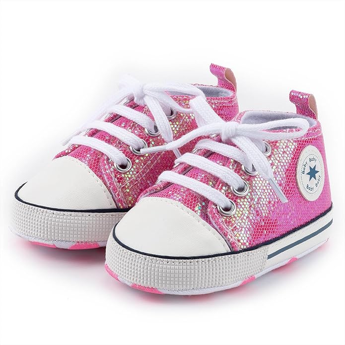 Unisex Baby Boys Girls Shoes, Newborn Infant Non-Slip Canvas Denim High Top Sneakers, Toddler First Walkers Shoes