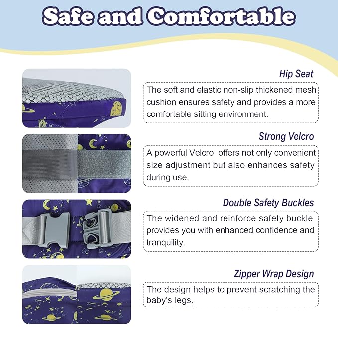 Baby Hip Carrier - Adjustable Waistband & Hip Seat for Newborn-Toddler (Up to 66 Lbs) with Pockets for Parents
