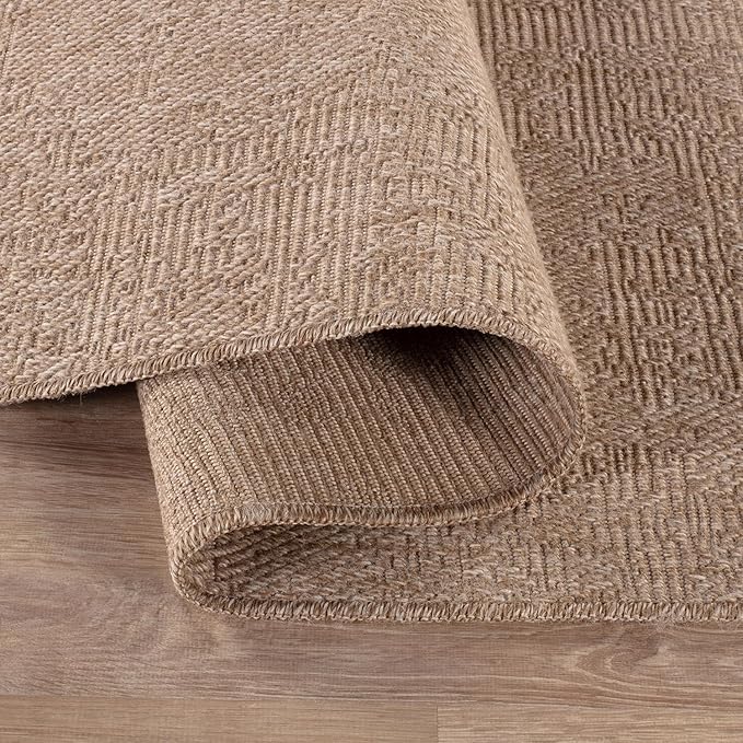 Beverly Rug Easy Jute Runner Rug 2x7 Solid Washable Durable Outdoor Indoor Area Rugs for Living Dining Room Patio Office Stain Resistant Non Shedding Casual Indoor Outside Carpet 2 x 7 Natural