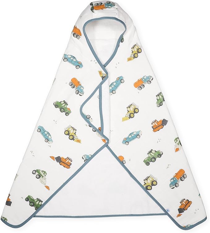 Little Unicorn Premium Hooded Bath Towel| Absorbent Cotton & Terry Blend | Larger Size, 1-6 Years (Work Trucks)