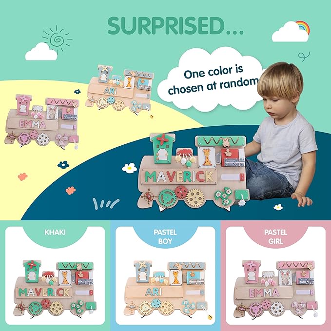 Customized Name Puzzle for Toddlers (Fixed I J Letters) Personalized Toddlers Busy Board, Baby Personalized Board for 1-5 Years Old, Birthday Gift, Montessori Toys (Khaki)