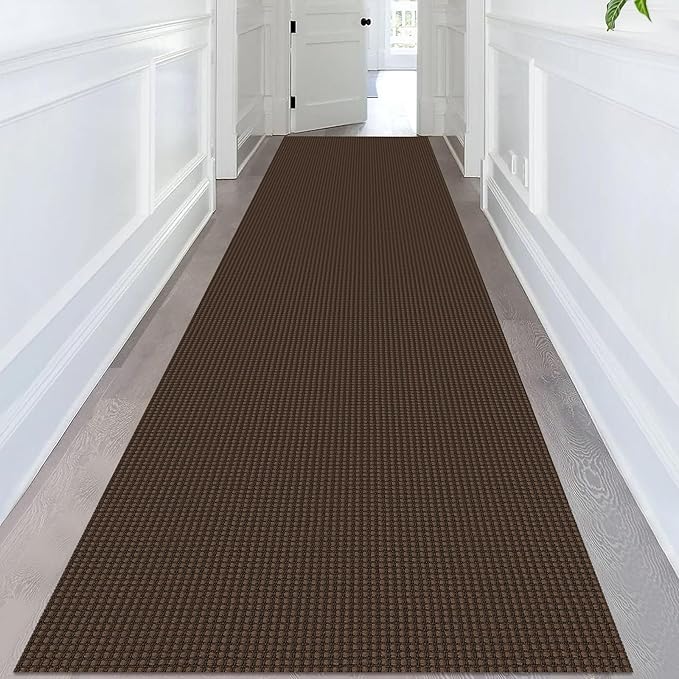 KOZYFLY Extra Long Runners for Hallways 3x14 ft Washable Kitchen Runner Non Slip Rubber Backed Hallway Rug Cotton Entryway Runner Rug Floor Carpet for Indoor Hall, Kitchen, Stair, Reddish Brown/Coffee
