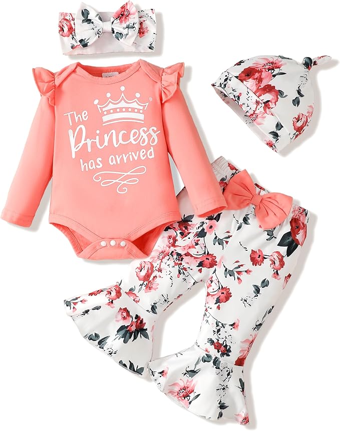 Newborn Baby Girl Clothes Infant Outfits Clothing Ruffle Romper Bell Bottoms Flared Pants Outfit Sets for Baby Girls