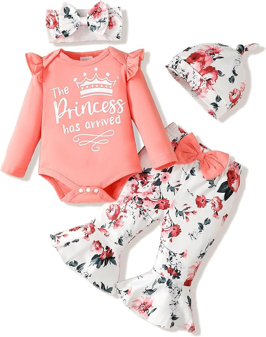 Newborn Baby Girl Clothes Infant Outfits Clothing Ruffle Romper Bell Bottoms Flared Pants Outfit Sets for Baby Girls