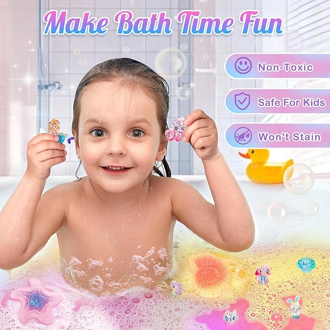 8 Packs Bath Bombs for Kids Girls, Mermaid Bath Bomb with Surprise Toys Inside, Princess Bubble Bath Toys for Kids Aged 4-8, Christmas Birthday Gifts for Girls 3 4 5 6 7 8
