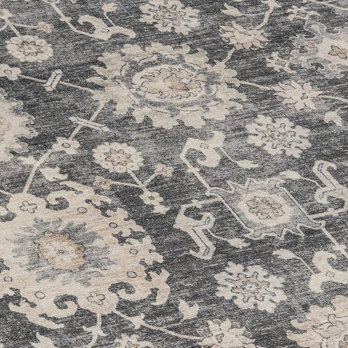 ReaLife Rugs Machine Washable Area Rug Runner - Living Room Bedroom Bathroom Kitchen Entryway - Padded Low Pile Stain Resistant Premium - Boho Farmhouse Vintage - Bryn - Gray Beige Ivory 3' x 5'