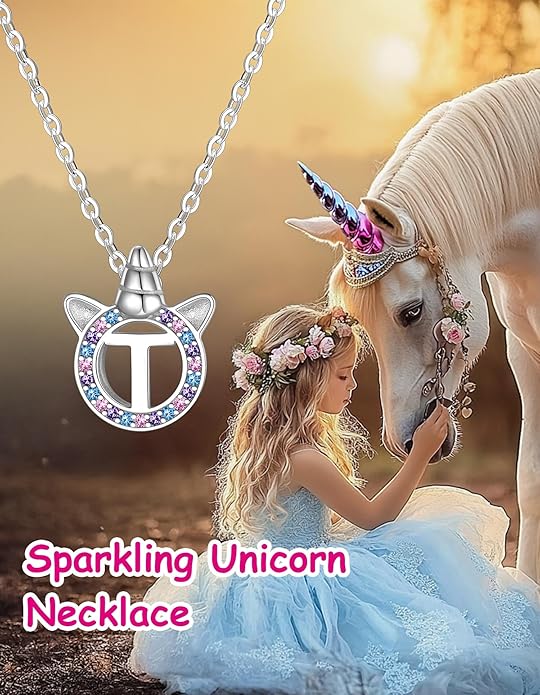 Unicorn Necklace for Girls, Initial Necklaces for Little Girls Kids Children, Hypoallergenic 925 Sterling Silver Kids Jewelry Colorful CZ Unicorn Gifts for Birthday Kindergarten Graduation Wedding