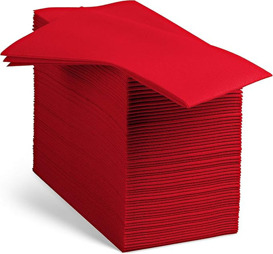 100 Linen-Feel Red Paper Napkins - Decorative Cloth-Like Red Dinner Napkins - Soft And Absorbent. For Kitchen, Party, Wedding, Bathroom Or Any Occasion