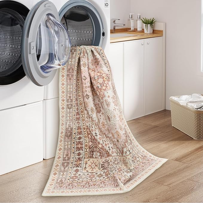 zesthome 5x7 Area Rugs - Ultra-Thin Washble Rug, Stain Resistant Anti Slip Backing Rugs for Living Room,Bedroom, Vintage Home Decor Area Rug