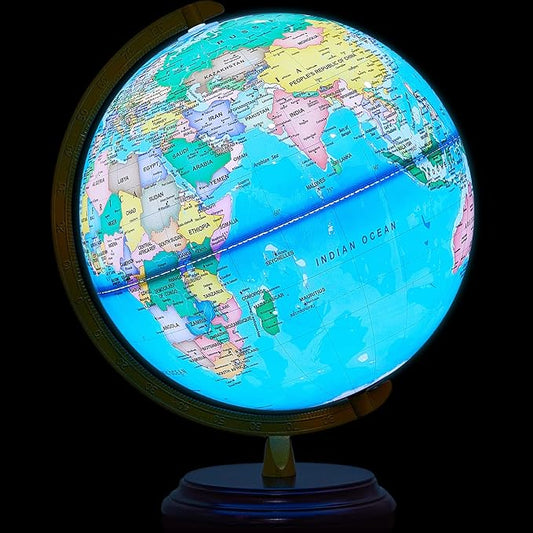 Amylove 13'' Illuminated World Globe for Adults 720°/360° Rotation Rewritable Light Up Globe with Stand World Map for Interactive Learning Light with Base Lamp LED Decor(Wood,Classic)