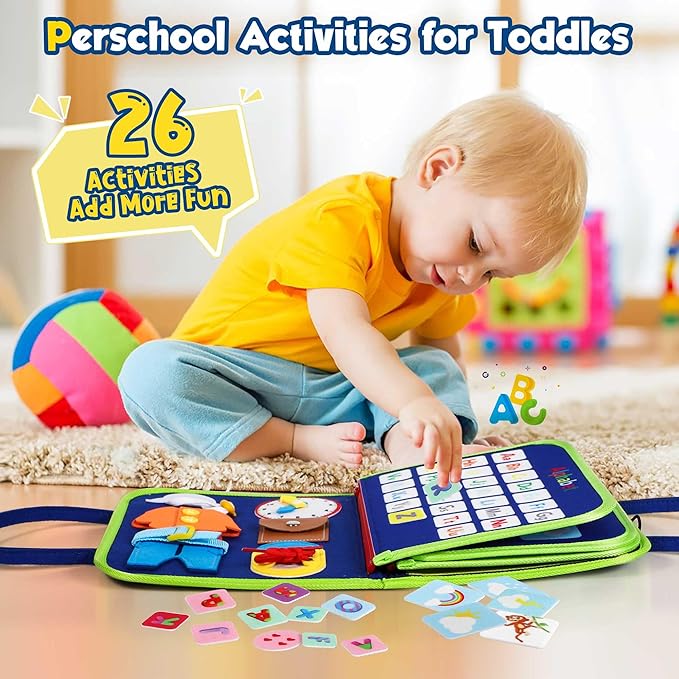 Winblo Toddler Busy Board - Montessori Toys for Toddler Boy Birthday Gift, Educational Learning Sensory Busy Book for Toddler Boys, Toddlers Activities Travel Toys for Airplane Car