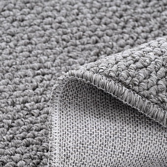 Carvapet 8x10ft Jute Area Rug Modern Boho Gray Carpet with Faux Jute Texture, Low Pile Foldable Non Slip Machine Washable Rug for Living Room Bedroom Decor