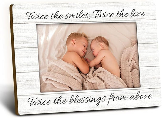 Twins Baby Items 4x6 Picture Frame, Twin Mom Gifts Wooden Picture Frame, Twins Baby Gifts for Girls Boys Mom, Twice the Blessings from Above Decorative Photo Frames for Table Desk Decor