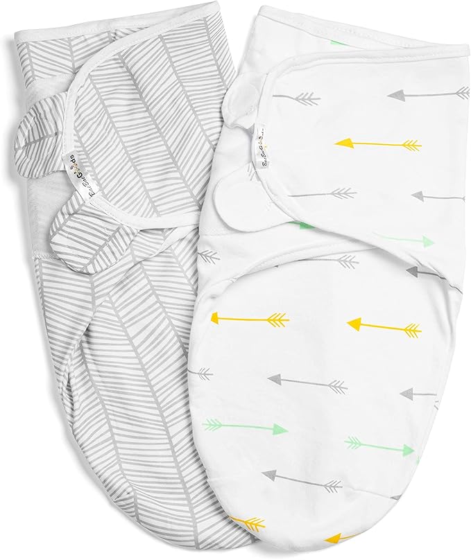 BaeBae Goods Swaddle Blanket, Adjustable Infant Baby Swaddling Wrap Set of 4, Baby Swaddling Wrap Blankets for Boys and Girls Made in Soft Cotton (Green/Grey Triangles, 3-6 Months)