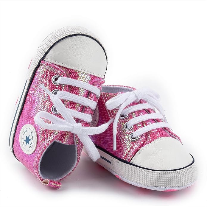 Unisex Baby Boys Girls Shoes, Newborn Infant Non-Slip Canvas Denim High Top Sneakers, Toddler First Walkers Shoes