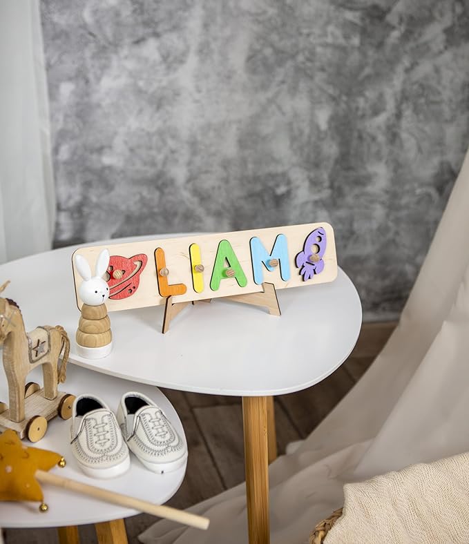 Personalized Wooden Name Puzzle Baby Name Puzzle Customized Educational Toys for Toddler Sensory Toys 1st birthday Girl Gifts Custom Name Puzzle for Kids Personalized Baby