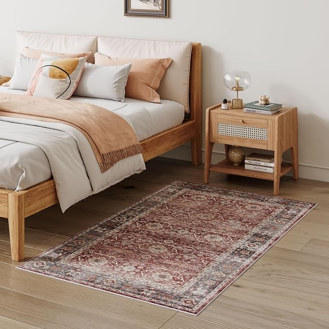 Dripex Vintage Washable Rug 3x5 Area Rug for Living Room Soft Bedside Rug Low-Pile Non-Skid Kitchen Entryway Mat Farmhouse Office Carpet Home Decor