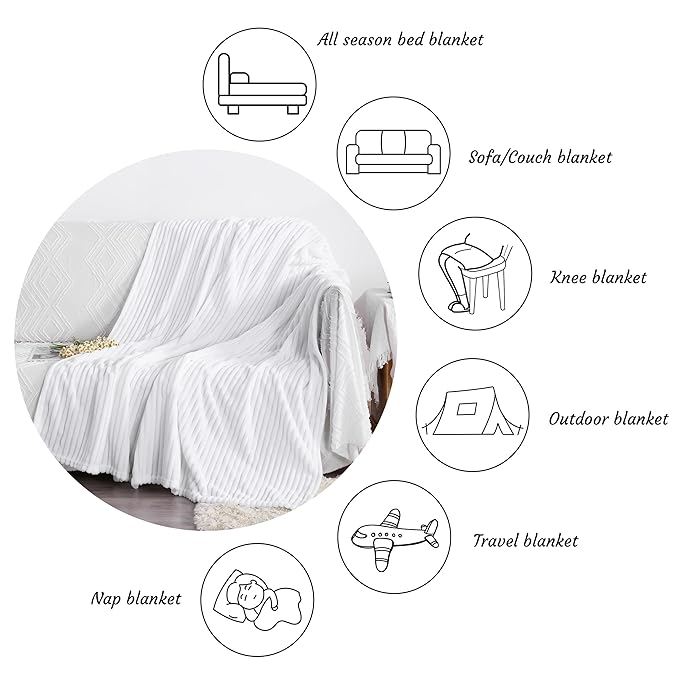 Ntbay Flannel Fleece Twin Blanket, Soft Lightweight Fuzzy Bed Blanket for Couch Sofa Bed All Seasons - White - 60 x 80 inches