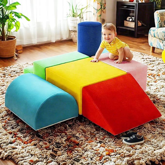 Large Baby Climbing Blocks – 6 Pcs Climbing Toys for Toddlers - Ultra High Density Soft Foam Play Gym Equipment Easy Wash for Indoor Nursery, Classic (Classic, 6-Piece)