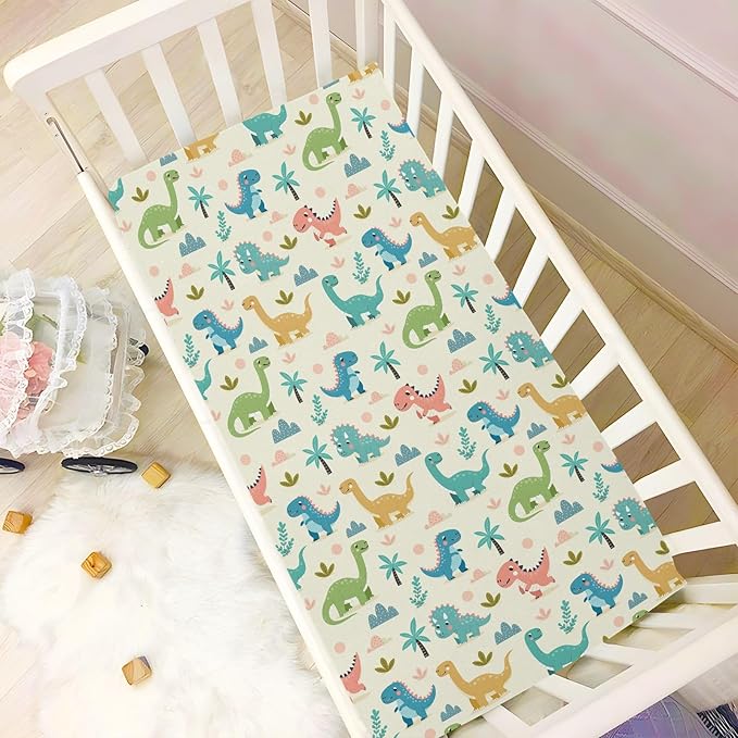 Various Dinosaur Crib Sheets for Neutral Bassinet Play Sheets,Sheets Toddler Bed Sheets for Baby Boys Girs 39 * 27 * 5in